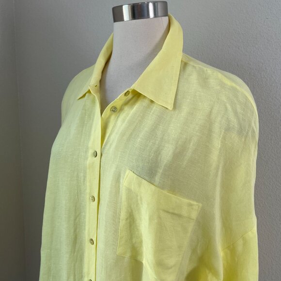 NEW L'Agence Large Talitha Tie Blouse Yellow Button Up Shirt Linen Blend Top - Picture 3 of 12
